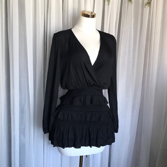 Black Ruffle Smocked Fitted Skirt Dress - Picture 1 of 5